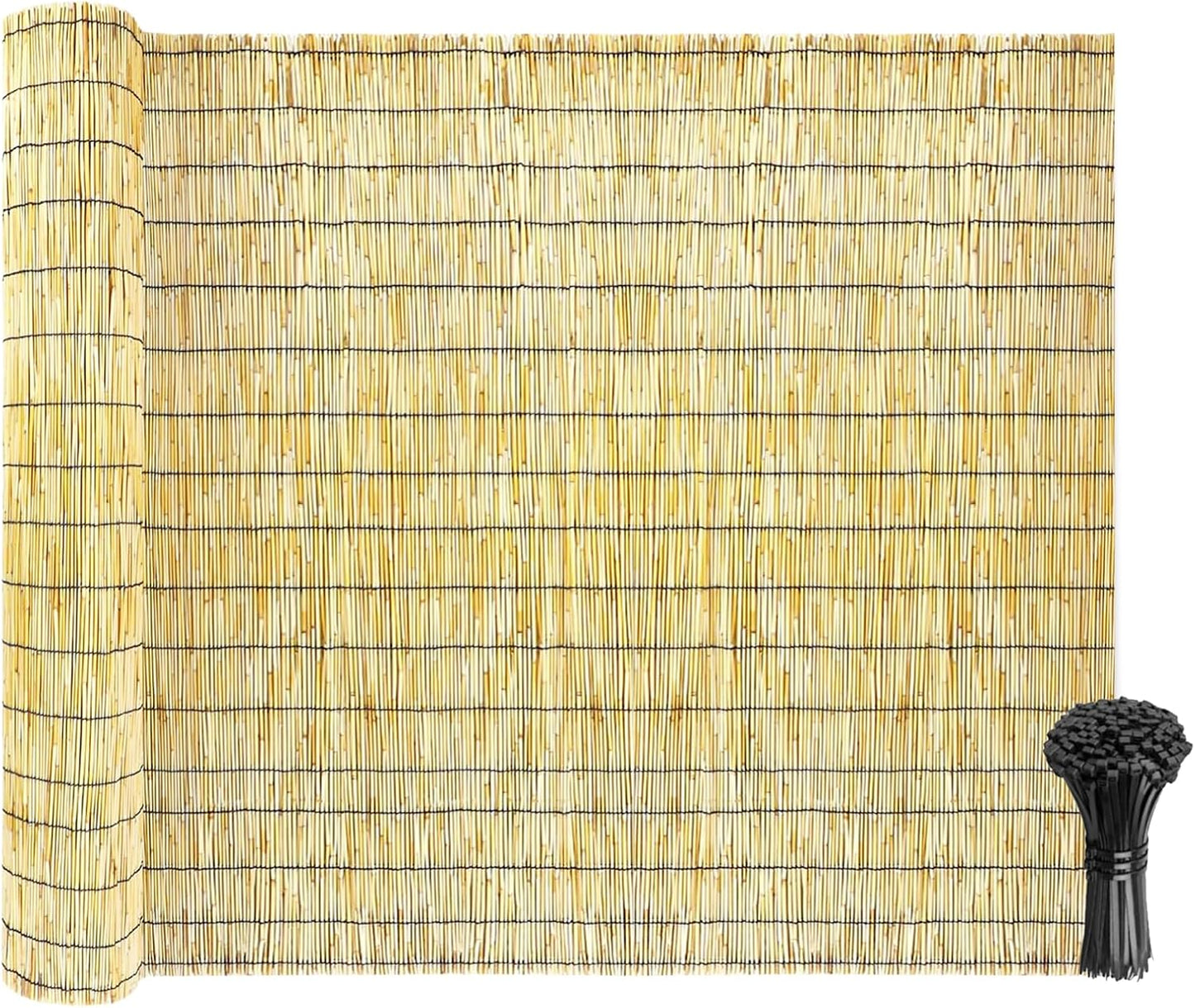 Natural Reed Fencing Rolls: Privacy Bamboo Fence 3/4/5/6ft High Roll Reed Screen, Decorative Bamboo Fencing for Outdoor Balcony Patio Garden Backyard,with Cable Zip Ties(Nature, 3x10ft)