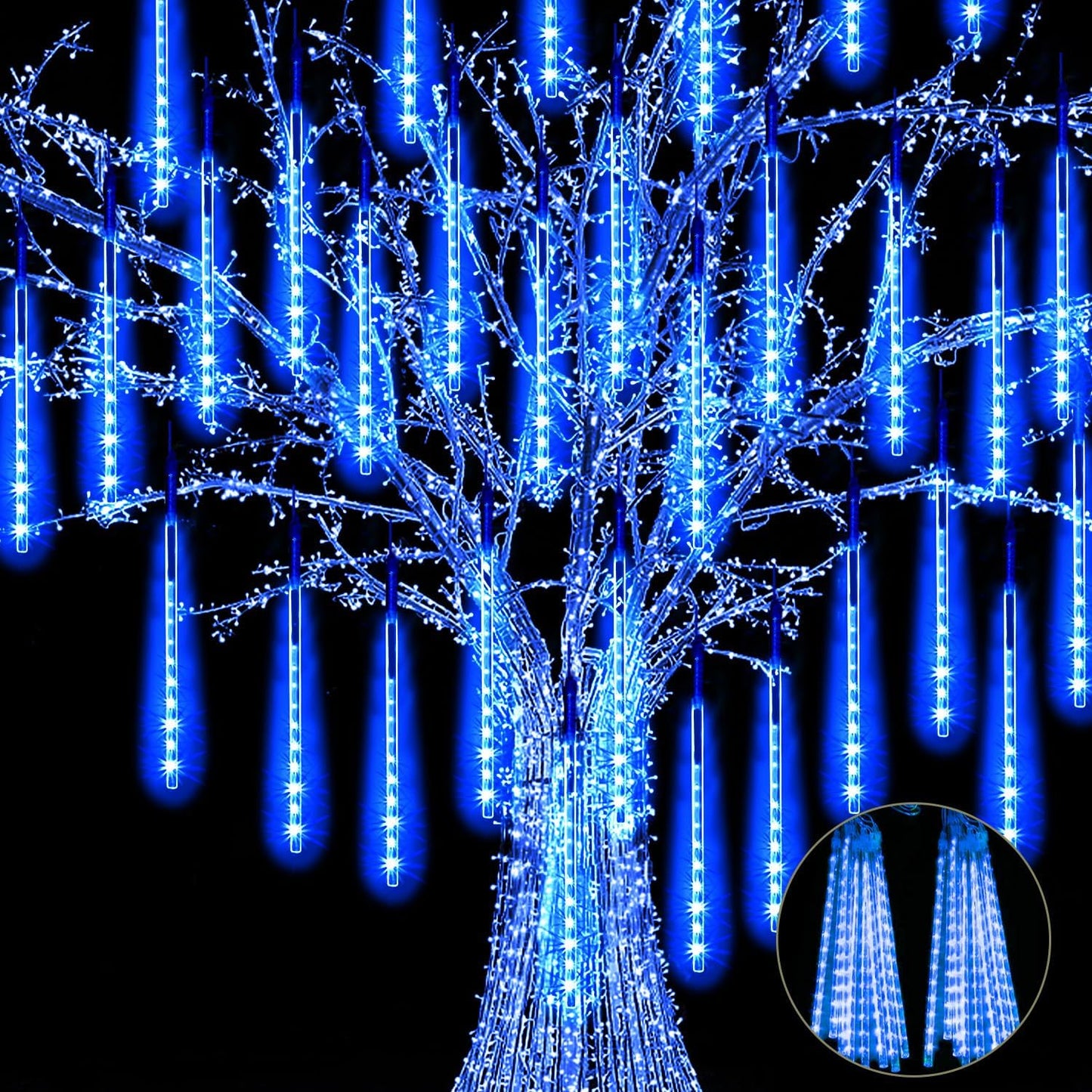 【2 Pack】 Christmas Lights Meteor Shower Rain Lights 12inch, Totally 20 Tube 480 LEDs Icicle Lights Outdoor Raindrop Lights for Xmas Halloween Wedding Party Tree Holiday Decoration, Blue