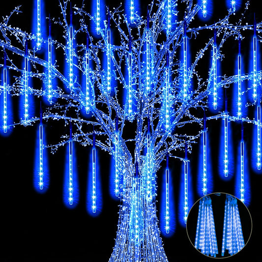 【4 Pack】 JJGoo Christmas Lights Meteor Shower Rain Lights 20inch, Totally 40 Tube 1440 LEDs Icicle Lights Outdoor Raindrop Lights for Xmas Halloween Wedding Party Tree Holiday Decoration, Blue