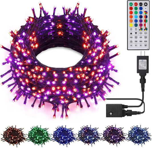 HOME LIGHTING 66ft Christmas Decorative Mini Lights, 200 LED RGB Changing 8 Functional Green Wire Fairy Halloween Lights with Remote Timer, Plug in Indoor Outdoor Xmas Wedding Party Decor