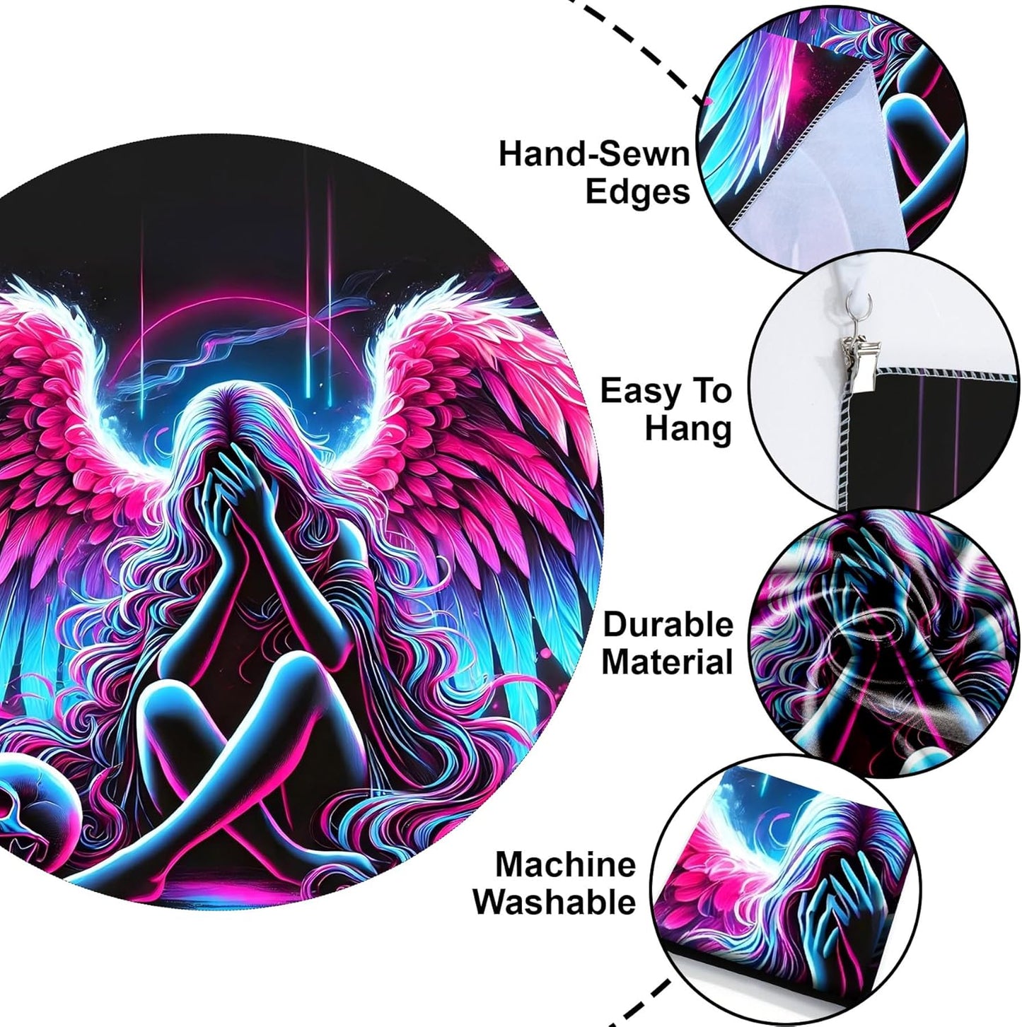 Blacklight Tapestry,WingTapestry Glow In The Dark,UV Reactive Black Light Upright Posters Wall Hanging for Bedroom Dorm Living Room Backdrop Decor (wing1, 79L" x 59W")