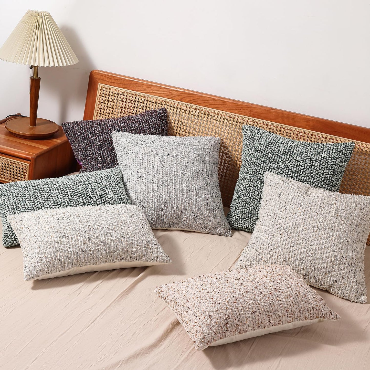 DEZENE Striped Throw Pillow Covers 18x18 Set of 2 Colorful Purple Textured Boucle Chic Morden Boho Accent Farmhouse Square Decorative Couch Pillow Covers for Home Decor Bed Sofa Living Room