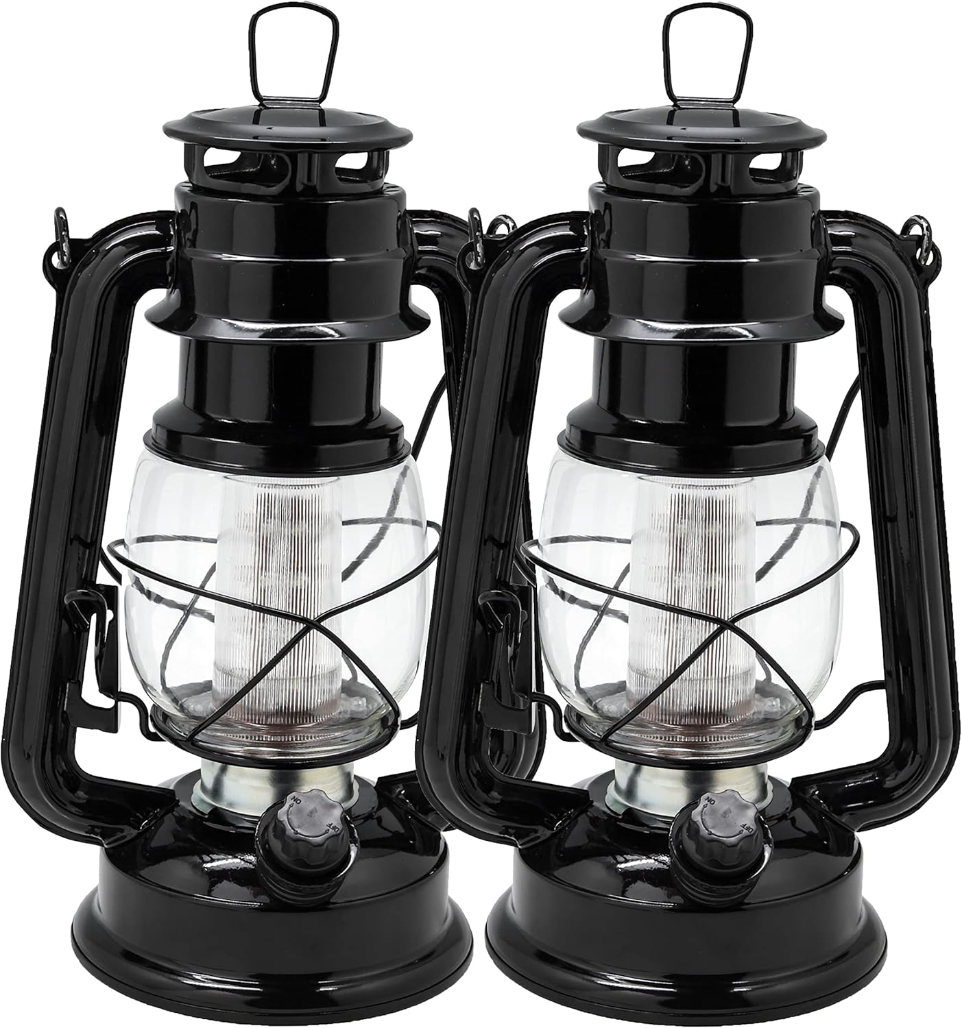 YAKii LED Vintage Lantern Metal Hanging Hurricane 12 LED Dimmer Switch Cold White Battery Operated Power Outage Indoor Camping Lighting Outdoor Brooklyn (Black 2 Pack)