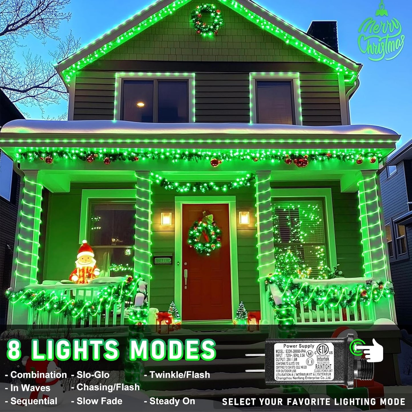 Rope Lights for Outside, 164FT 500 LED String Lights Outdoor Waterproof, 8 Modes Plug in Clear Tube Lights for Indoor Bedroom Garden Patio Tree Party Holiday Decorations, Green