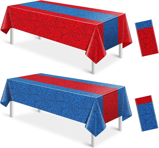 2Pcs Spider Web Themed Birthday Party Tablecloths Decorations,Mix Blue and Red Hero Plastic Table Cover Disposable Rectangle Table Cloth for Baby Shower Kids Boys Birthday Party Supplies,54x108 Inch