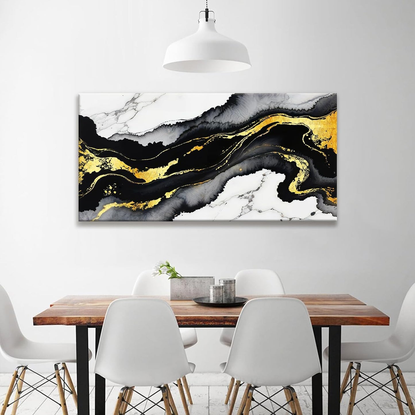 TAIJXAGSG Abstract Black And Gold Wall Art For Living Room Artwork Canvas Art Wall Decor Marble Texture Modern Canvas Prints Pictures Abstract Wall Decor For Home Hotel Decoration 24x48 Inch