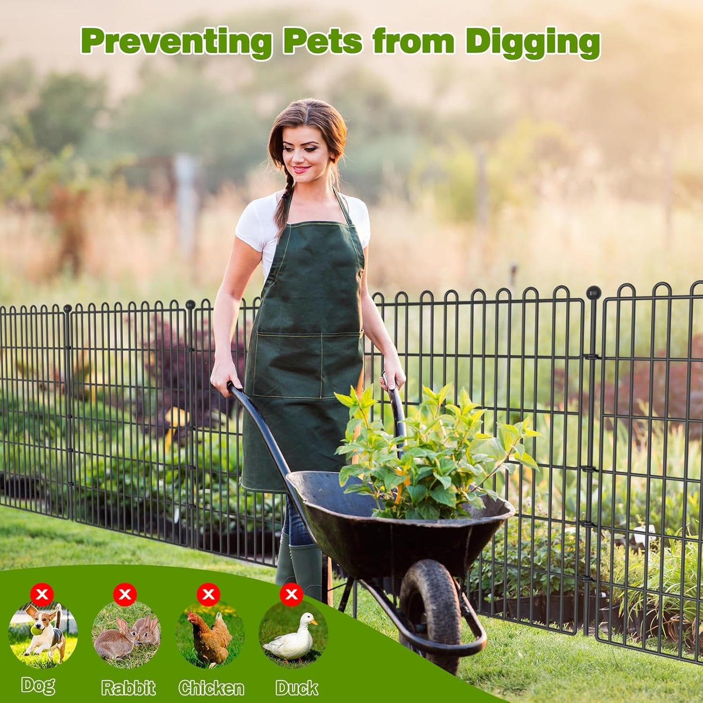 15 Panels No Dig Decorative Garden Fence for Yard, 32 in(H) X 35.4 ft(L) Animal Barrier Fencing for Outdoor Dog, Metal Portable Garden Fences for Borders, Pets, Landscape, Temporary Fence