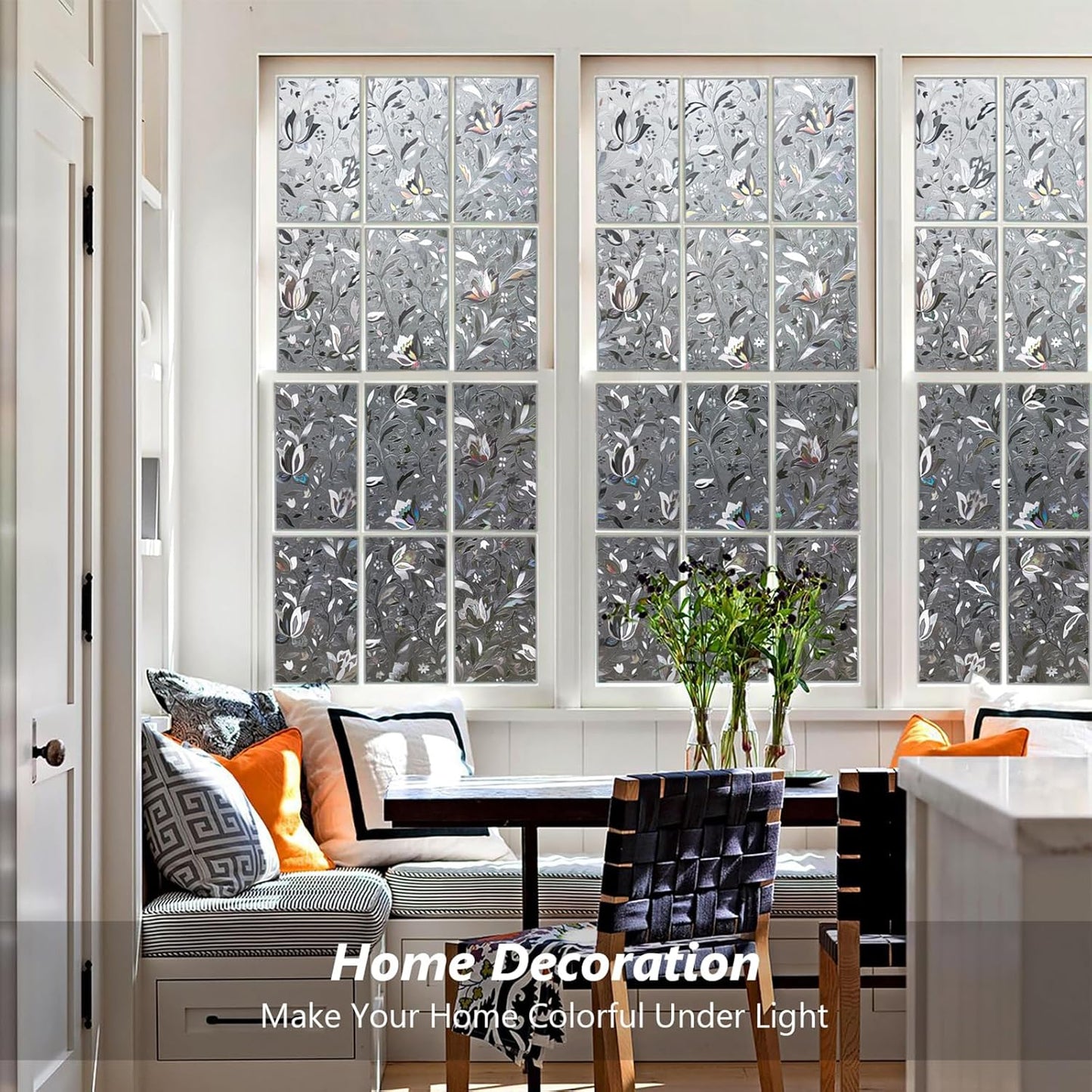 Kromapolis Window Film, Window Privacy Film Frosted, Vinyl Glass Covering, Stained Glass Decorative Film, Static Window Clings, Non-Adhesive (Grayish Black, 29.5 x 157.4 inch)