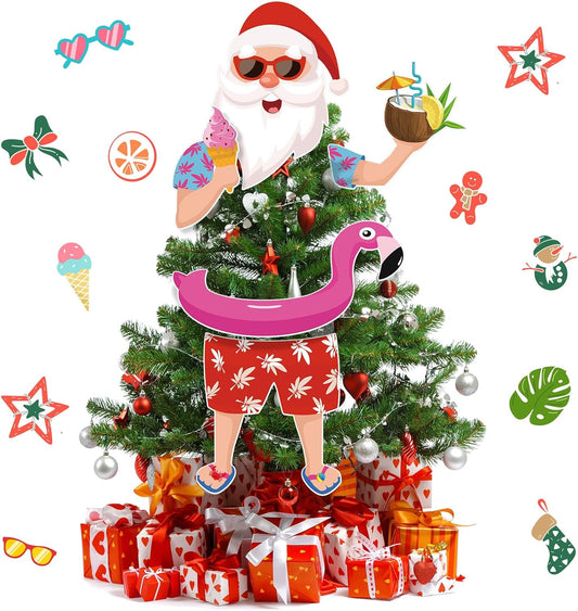Christmas Tree Topper Hawaii Christmas Decoration Santa Claus Tree Topper Flamingo Ice Cream Coconut Head Arms and Legs Xmas Ornament Decor for Home Party Supplies