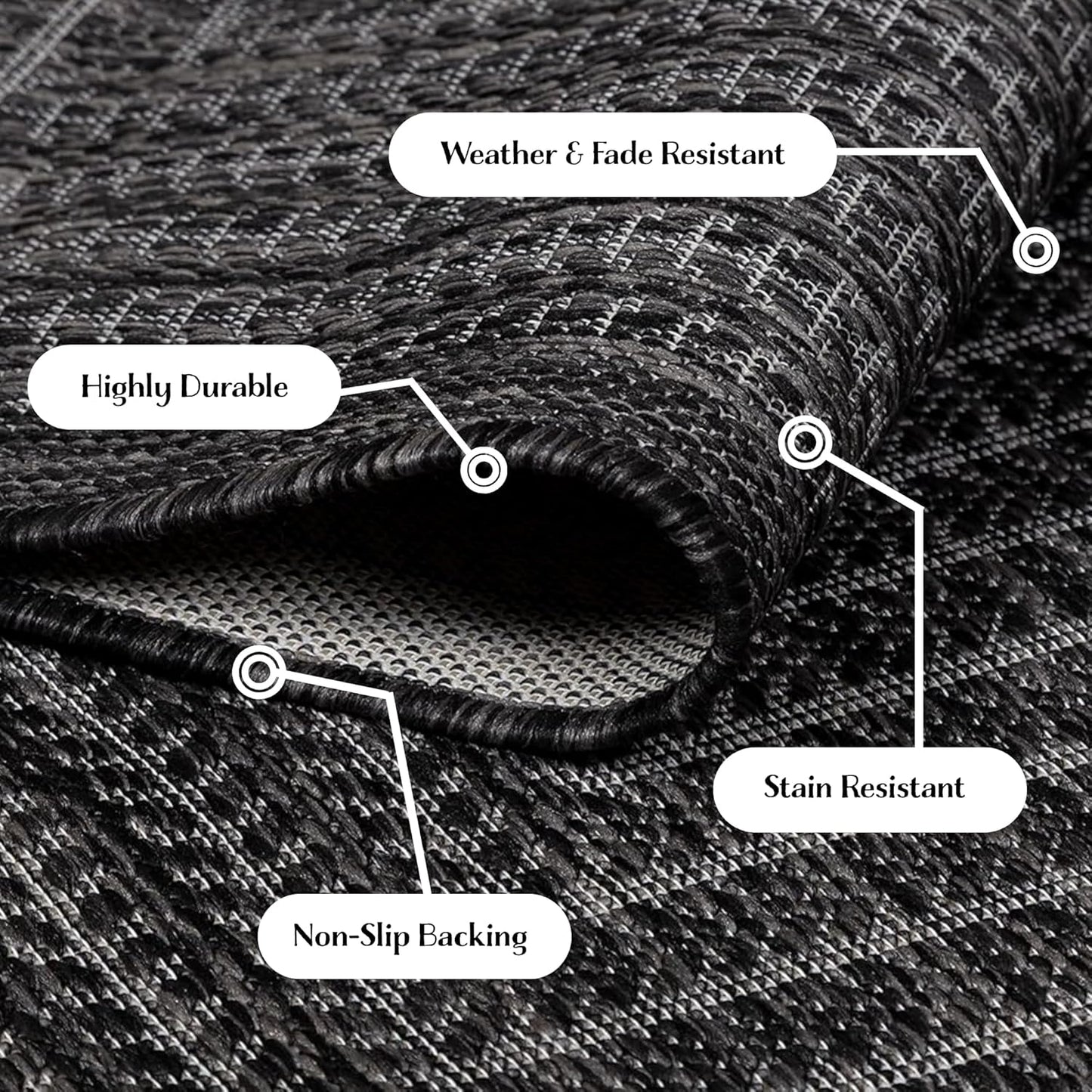 Adiva Rugs Outdoor Indoor Area Rug, Weather Resistant, Easy to Clean, Stain Resistant Floor Mat for Dining Room, Backyard, Deck, Patio (Pebble Weiss, 2'6" x 7')