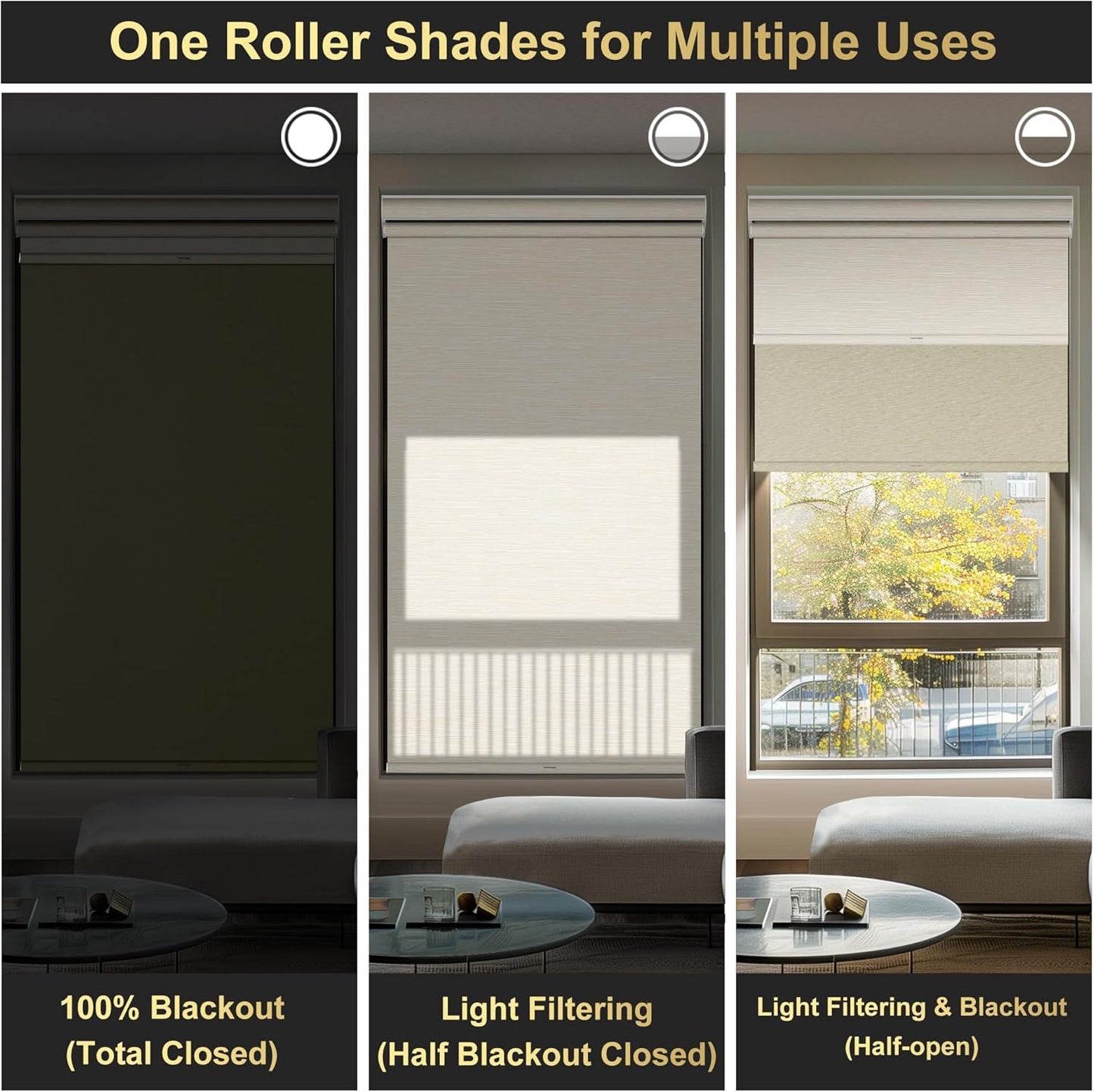 BERISSA Cordless Dual Roller Shades with Cassette Valance, Double Window Shades - Blackout and Light Filtering, Day and Night for Home Office Door. Striped Jacquard Beige. 44 W x 44" H