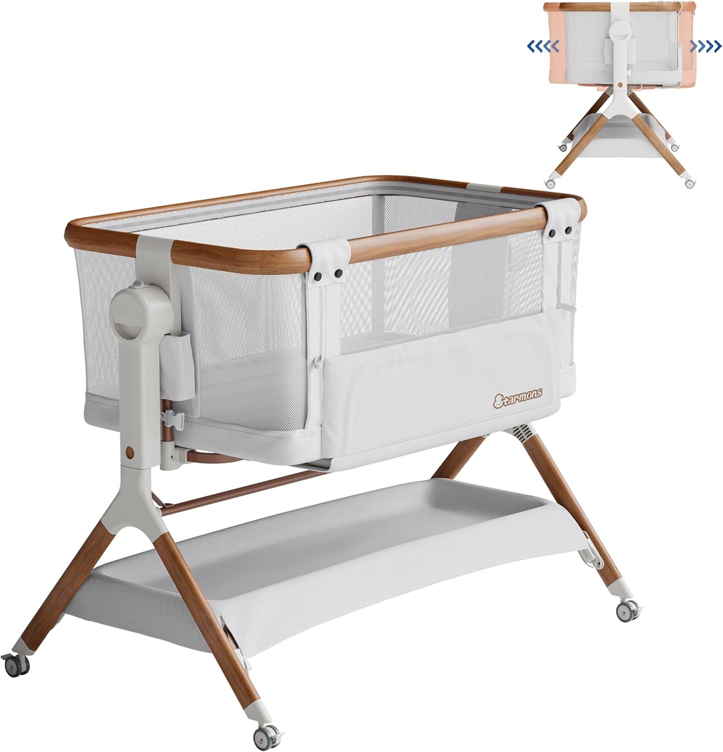 Bassinet Bedside Sleeper, Rocking Bassinet for Baby, 3 in 1 Crib with 6 Adjustable Height,Breathable Mesh and Lockable Wheels, Baby Must Haves for Newborns