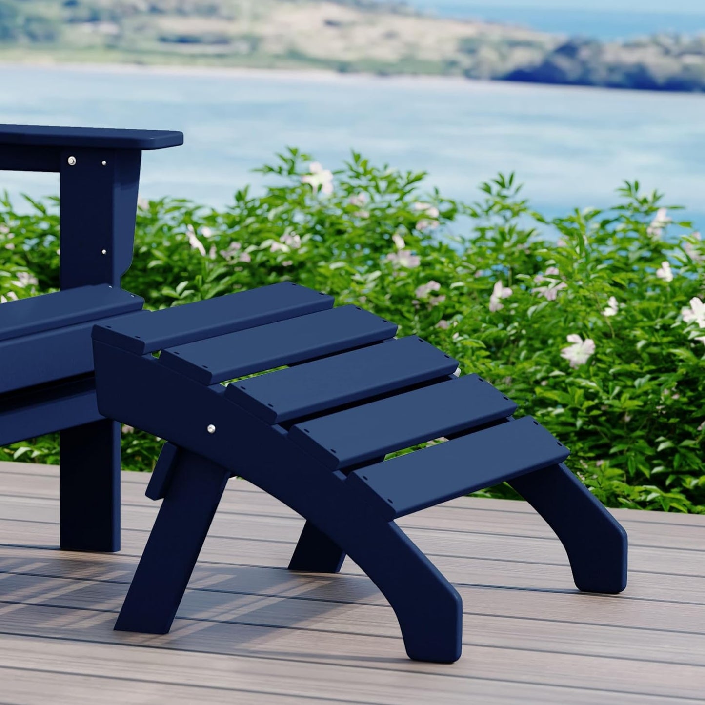 WestinTrends Dylan Outdoor Patio HDPE Adirondack Ottoman Footrest, Navy Blue
