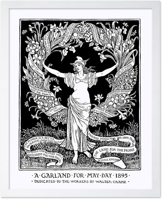 Poster Master Vintage Walter Crane Poster - Retro A Garland for May Day Print - Socialist Art - Gift for Him, Her, Men, Women - Wall Decor for Home, Office, Living Room, 11x14 White Framed