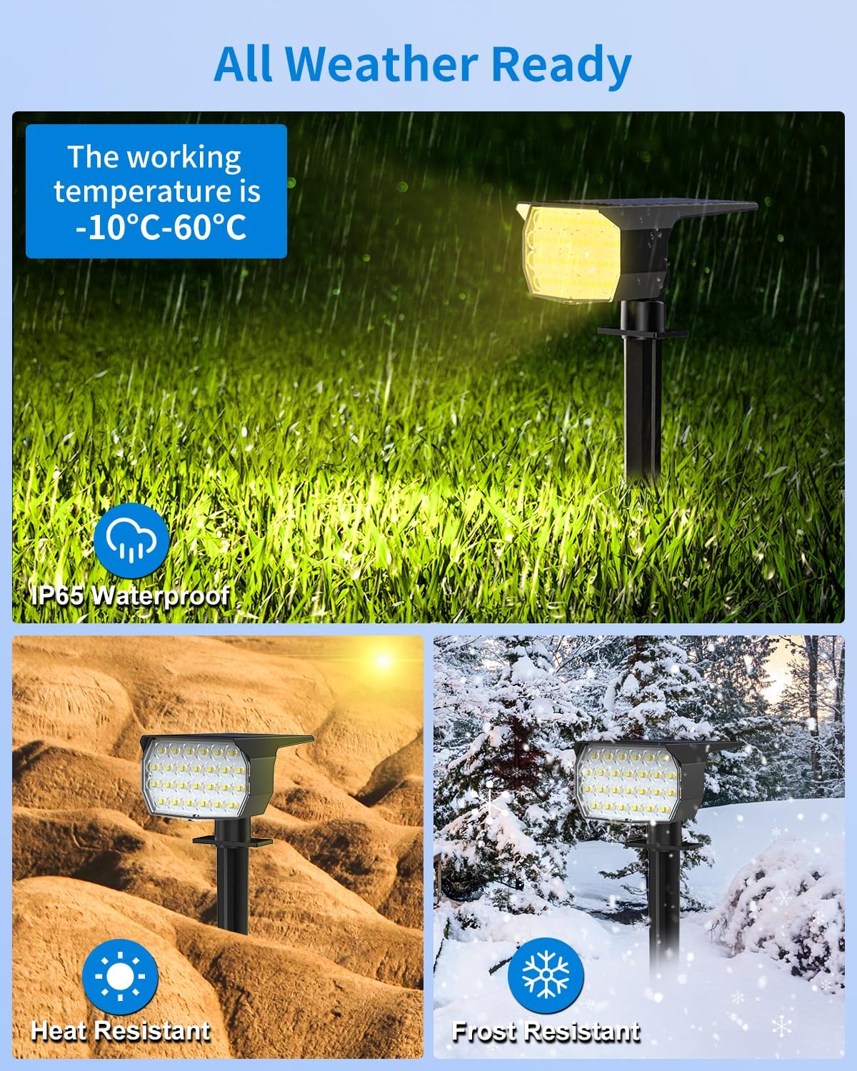 3 Colors Solar Lights Outdoor Waterproof IP65 Outdoor Spot Lights for Yard 52 LEDs 600LM Solar Powered Landscape Spotlights Solar Security Wall Lights for Garden Pathway Outside- 10 Pack