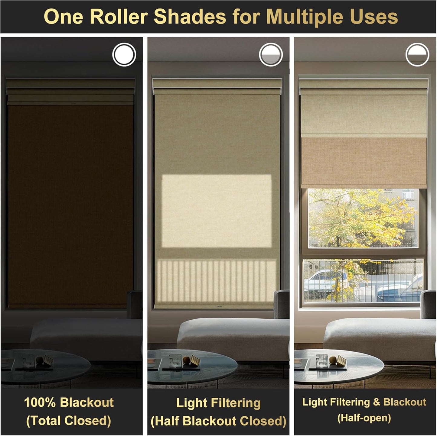 BERISSA Cordless Dual Roller Shades with Cassette Valance, Double Window Shades - Blackout and Light Filtering, Day and Night for Home Office Door. Linen Beige. 56 W x 56" H