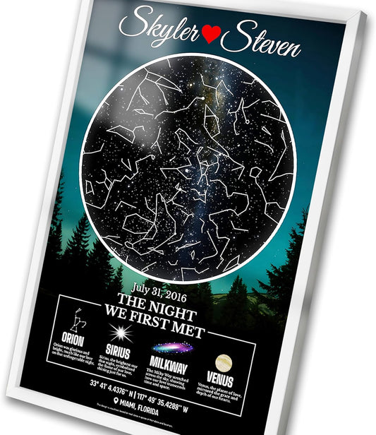 Custom Star Map Gift for Couples, Personalized Glass Night Sky, Where We Met Constellation Map, Romantic Anniversary or Wedding Gift, Unique Wall Art for Him or Her