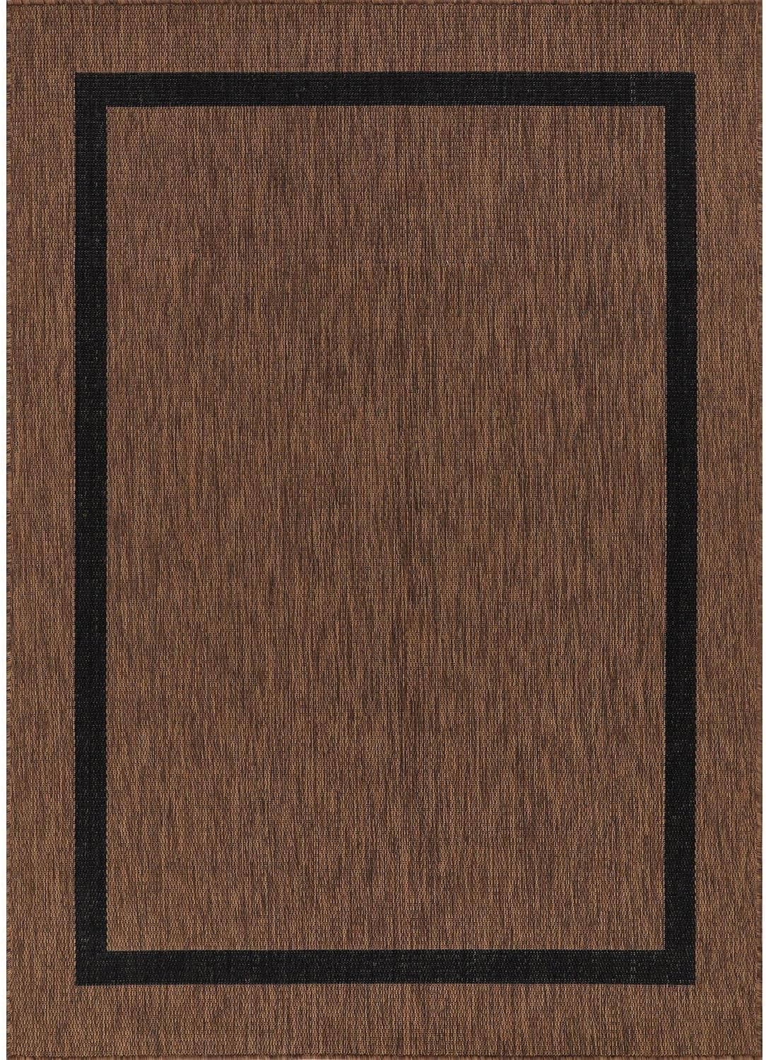 Bordered Outdoor Rug 10x14 Washable Outside Carpet for Indoor Patio Porch Waterproof Easy Cleaning Non Shedding Area Rugs Nut Brown - Black 10 x 14
