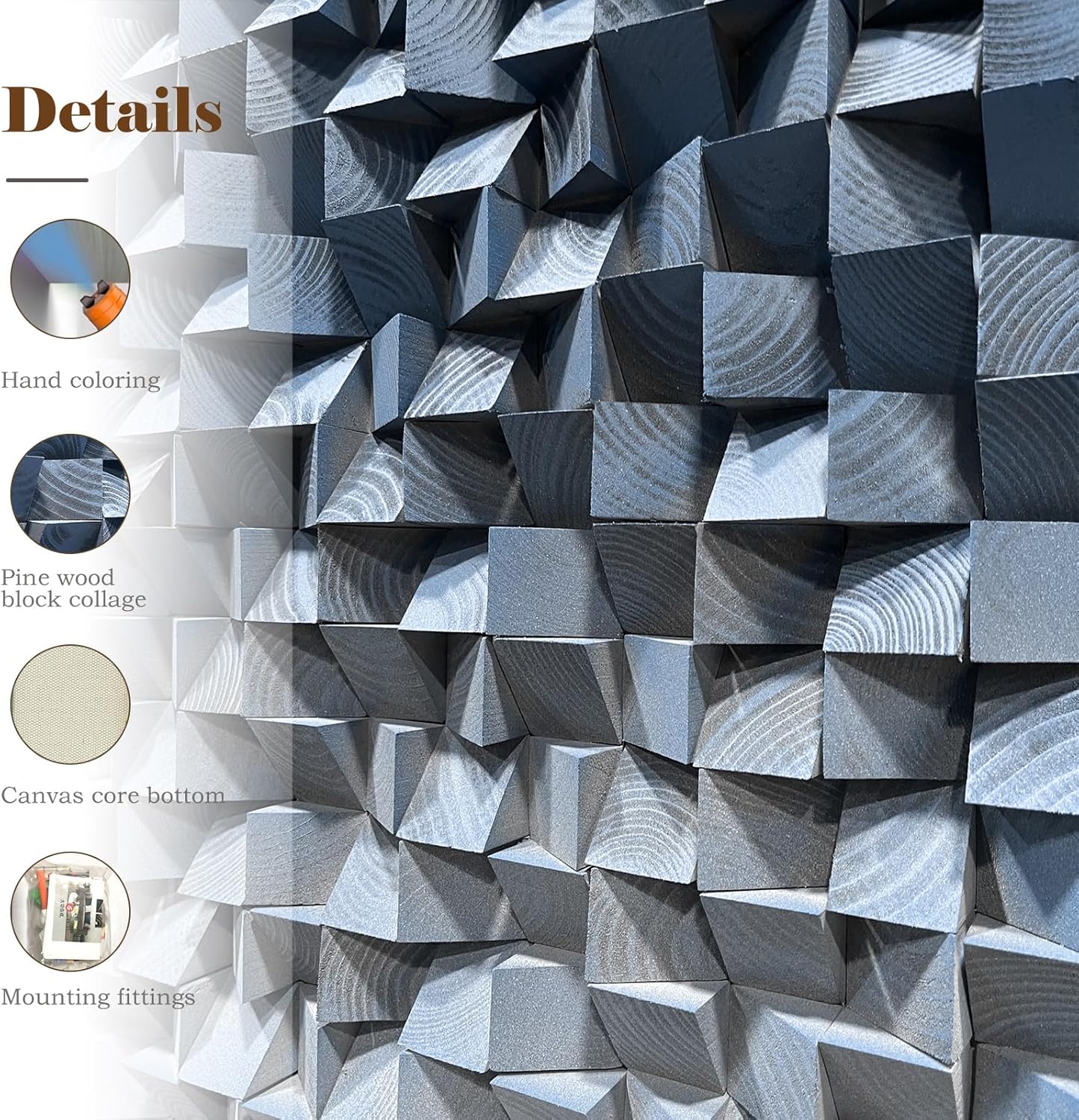 LIUZEYUE - 3D wooden block decoration painting art wall decoration 3D wooden background wall living room bedroom study (blue gray gradient) 39.4"x78.7"