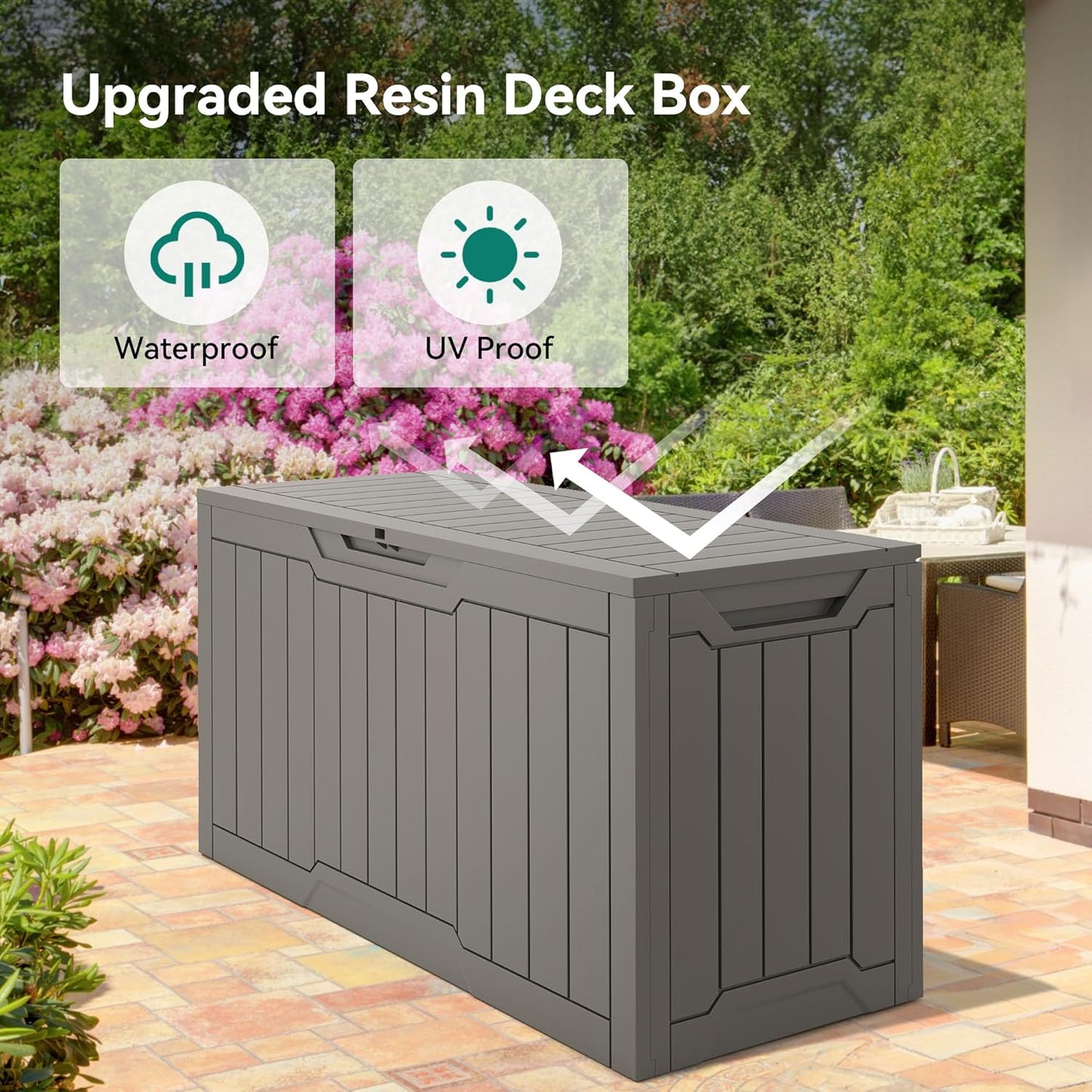 YITAHOME 80 Gallon Resin Deck Box, Outdoor Lockable Storage Box for Patio Furniture, Waterproof Patio Deck Box for Cushions, Pool Supplies, Sports Equipment and Garden Tools, Taupe