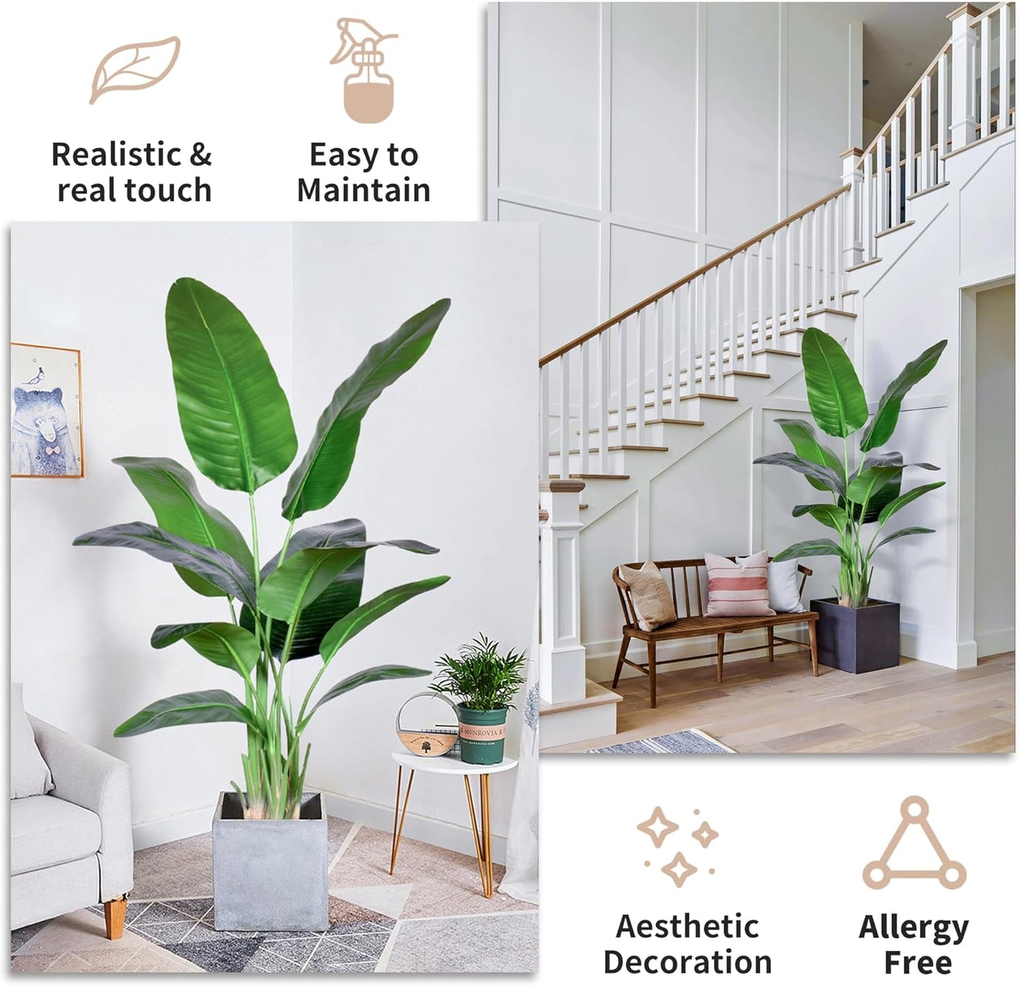 Artificial Bird of Paradise Plant,Faux Palm Tree Potted Plant with Real Touch Leaves,Fake Trees for Home Living Room Office Indoor Outdoor Decor(5FT-1Pack)