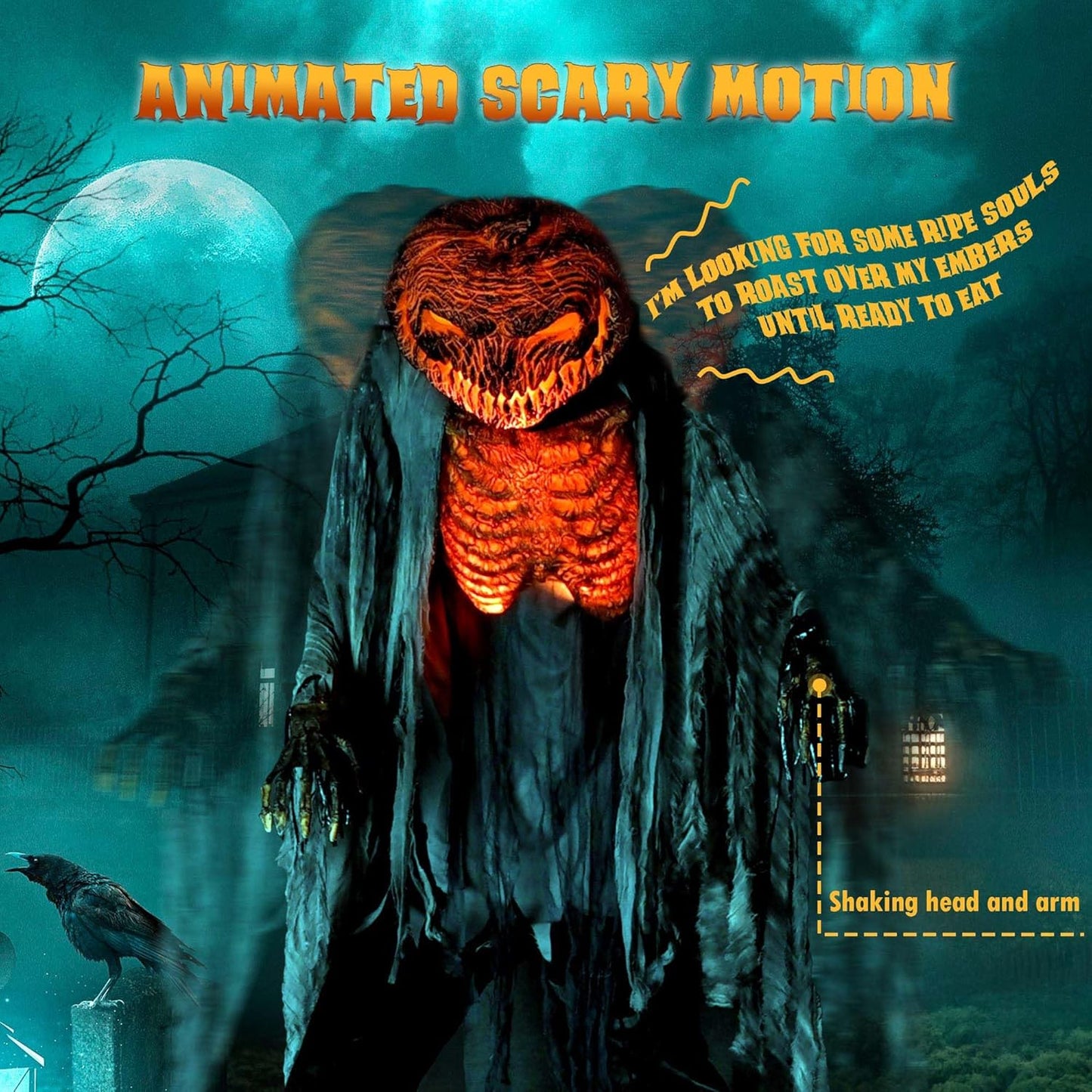 AW 7 Ft Scary Giant Large Animated Halloween Decorations Evil Monster Alien, Jack-O-Lantern Pumpkin Props, Horror Halloween Party Motion & Sound Activated Glowing Head 2025