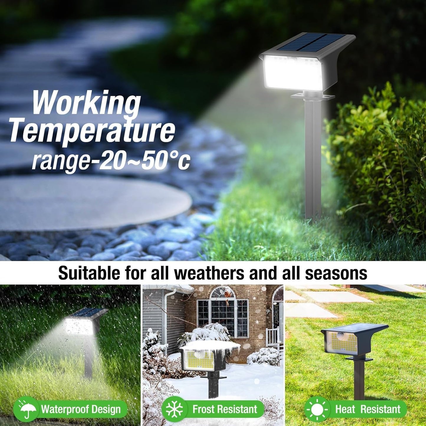 Nipify Solar Spot Lights Outdoor Motion Sensor, [2 Pack/62 LED]3 Modes Solar Landscape Spotlights Outdoor Waterproof, 2-in-1 Solar Lights Outdoor Pathway Lights for Yard Garden Wall Patio, Cool White