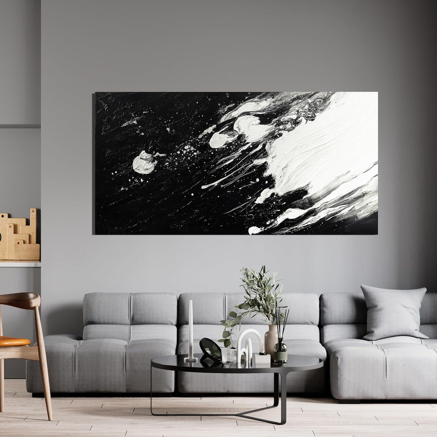 Abstract Wall Art Decor Modern Black and White Wall Art Prints Canvas Wall Art for Living Room Abstract Black Art Abstract Canvas Art Wall Decor Artwork for Walls Bedroom Kitchen Wall Decor 24" X 48"