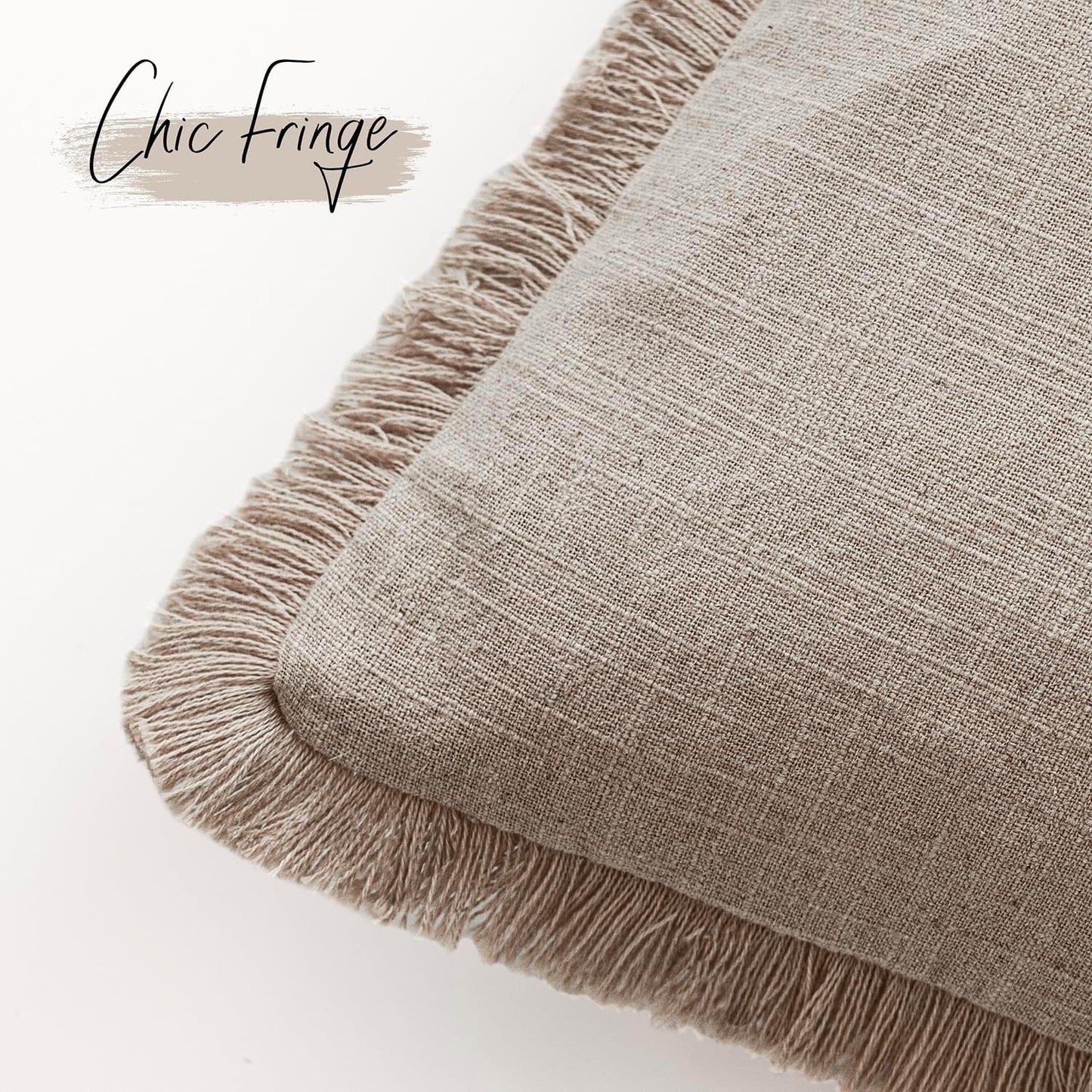 Foindtower Set of 2 Decorative Linen Fringe Throw Pillow Covers Boho Farmhouse Cushion Cover with Tassels Soft Accent Pillowcase for Couch Sofa Bed Living Room Home Decor,26×26 Inch,Natural Linen