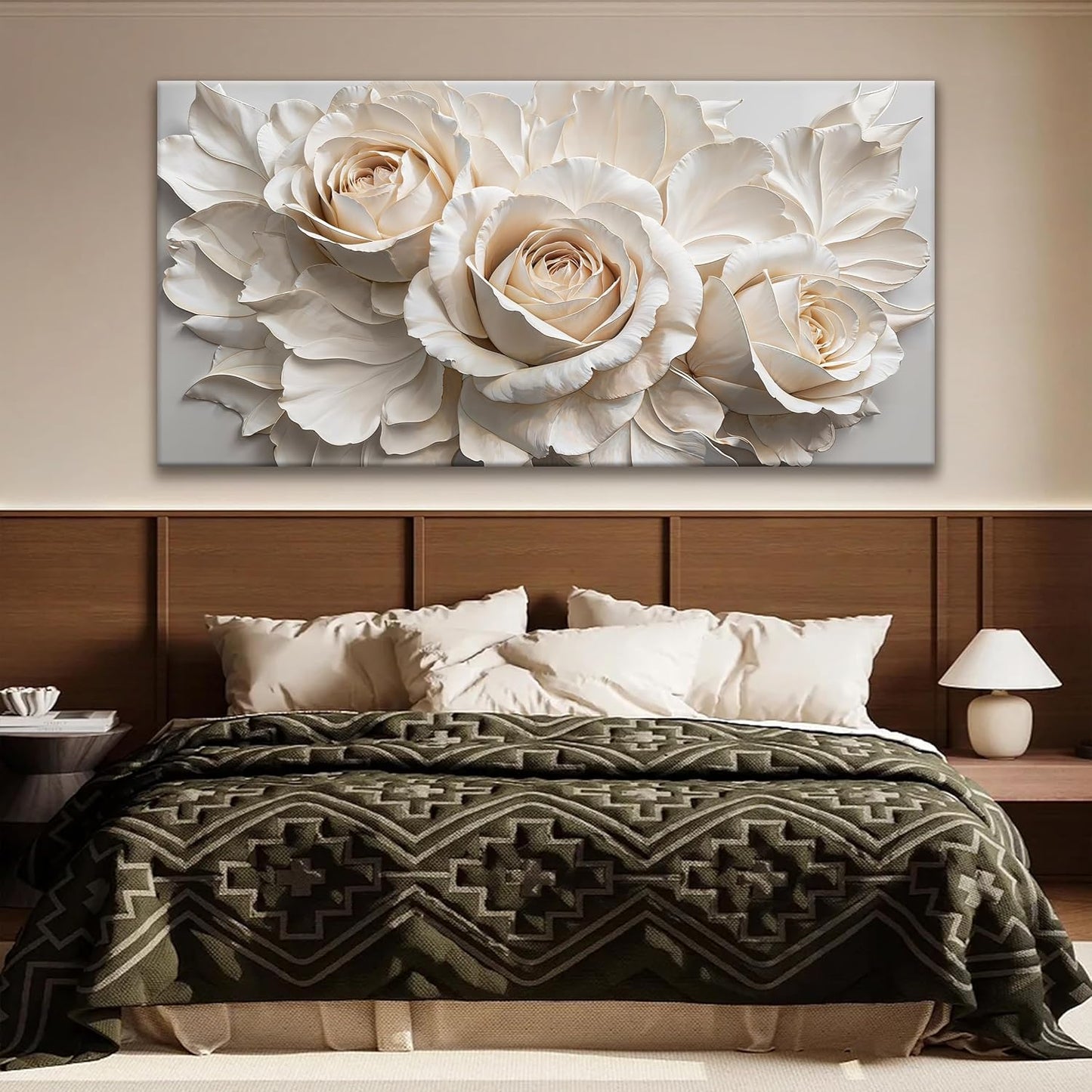 QSQ Large Wall Art For Living Room Home Wall Decor Modern Canvas Art Wall Decor 29 X 58 Inches White Flower Wall Art Elegant Picture For Bedroom Hotel Office Artwork