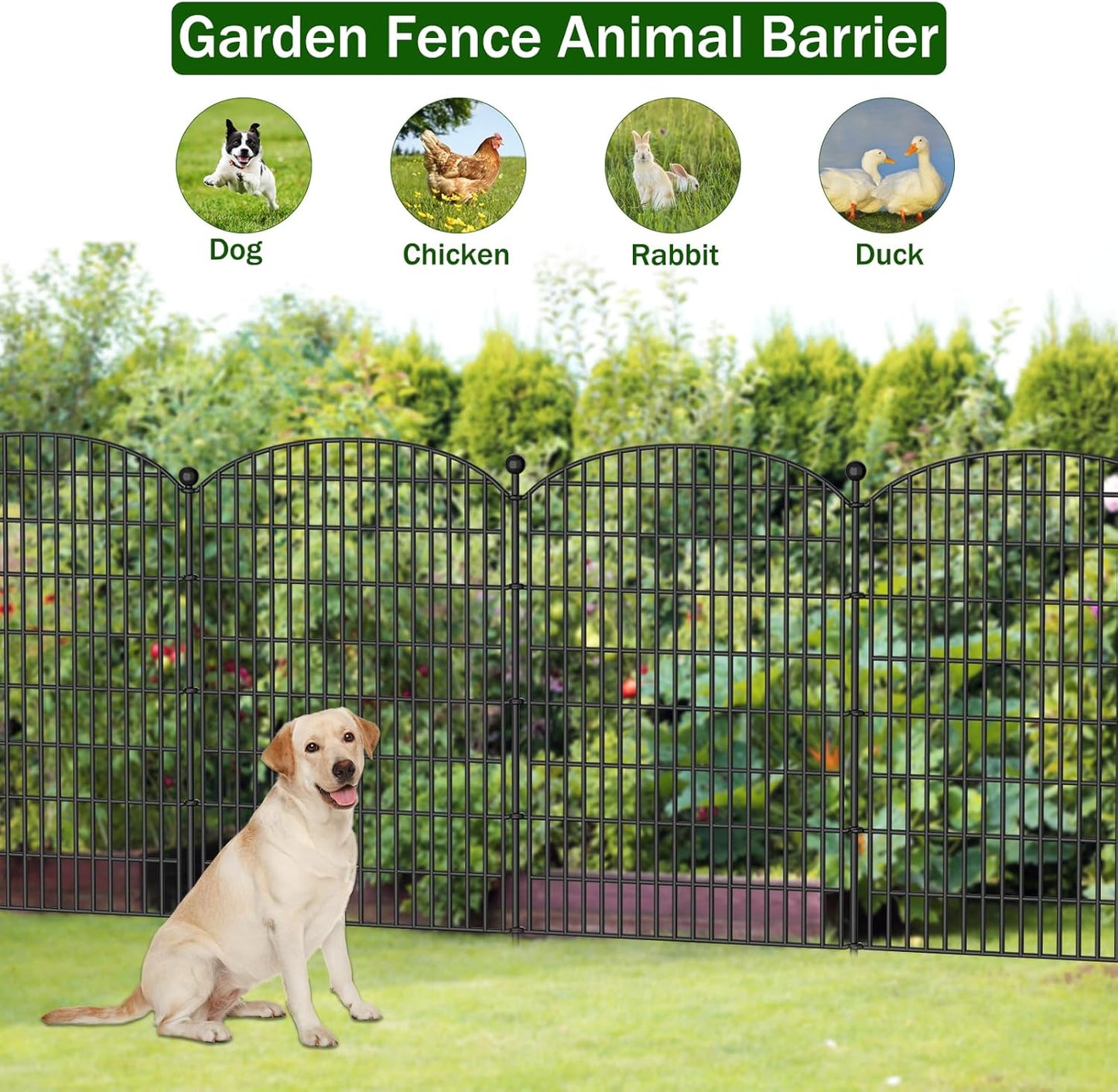 10 Panels No Dig Decorative Garden Fence - 40 in (H) x 23.6 ft (L), Dog Fence Outdoor for Yard，Rustproof Metal Animal Barrier Ground Stakes Fencing for Garden, Patio, Flower Bed