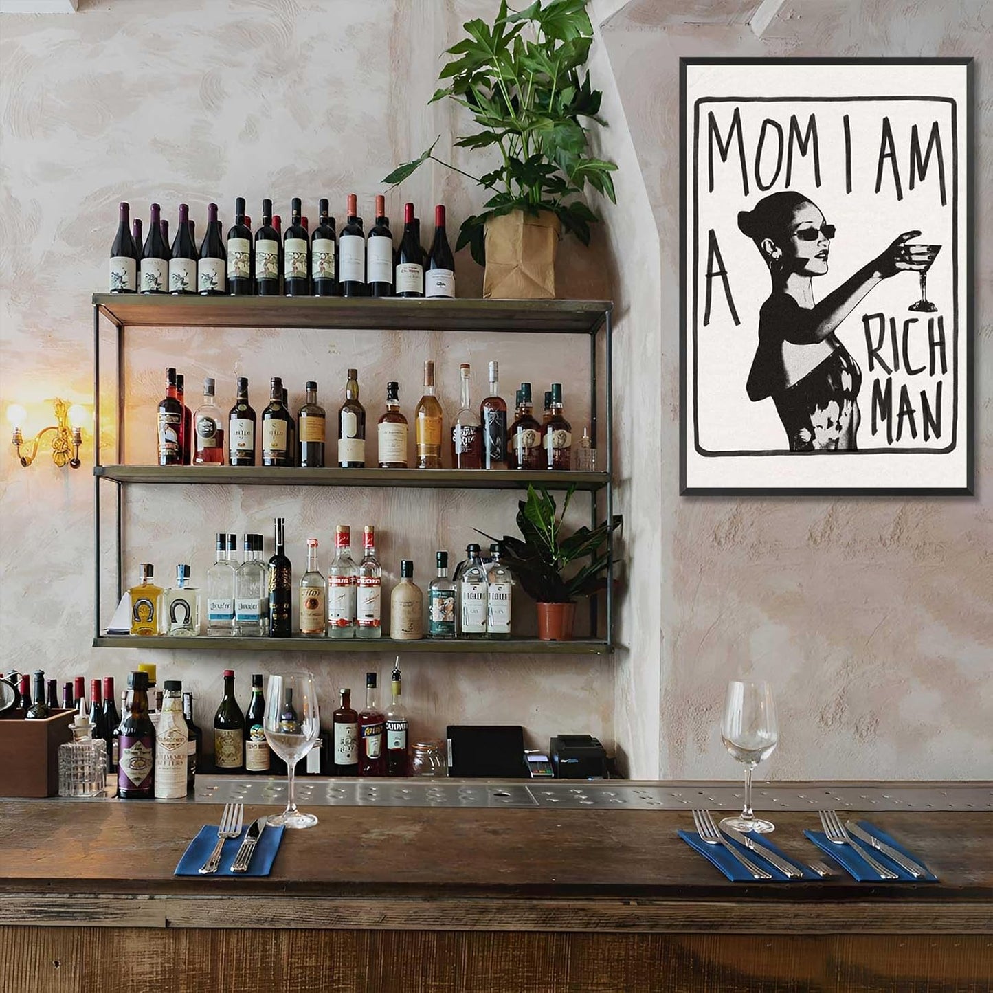 Mom I Am A Rich Man Aesthetic Retro Music Goblet Poster Feminist canvas Wall Art Vintage Bar Cart Wall Decor Preppy Dorm Decor Unique Wall Art prints painting 24x36in Framed
