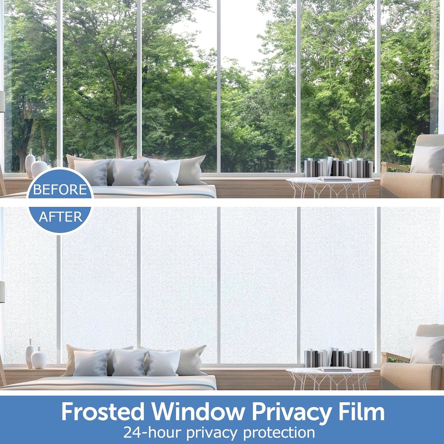 HIDBEA Frosted Window Privacy Film - Non Adhesive Static Cling Glass Stickers Sun UV Blocking Heat Control Door Covering Decals for Home Office, 29.5 x 157.5 Inch