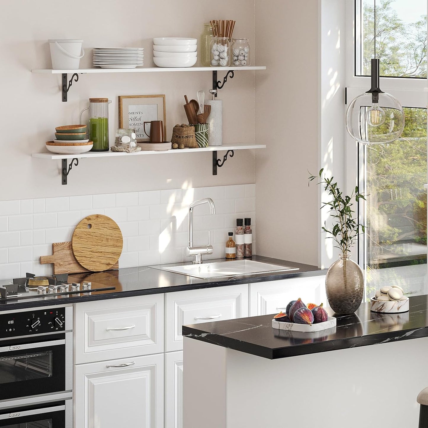 DINZI LVJ Long Wall Shelves, 39.4 Inch Large Floating Shelves Set of 2, Wide Display Shelf Wall Mounted with Brackets, Easy Hanging for Living Room, Toilet, Office, Bedroom, White