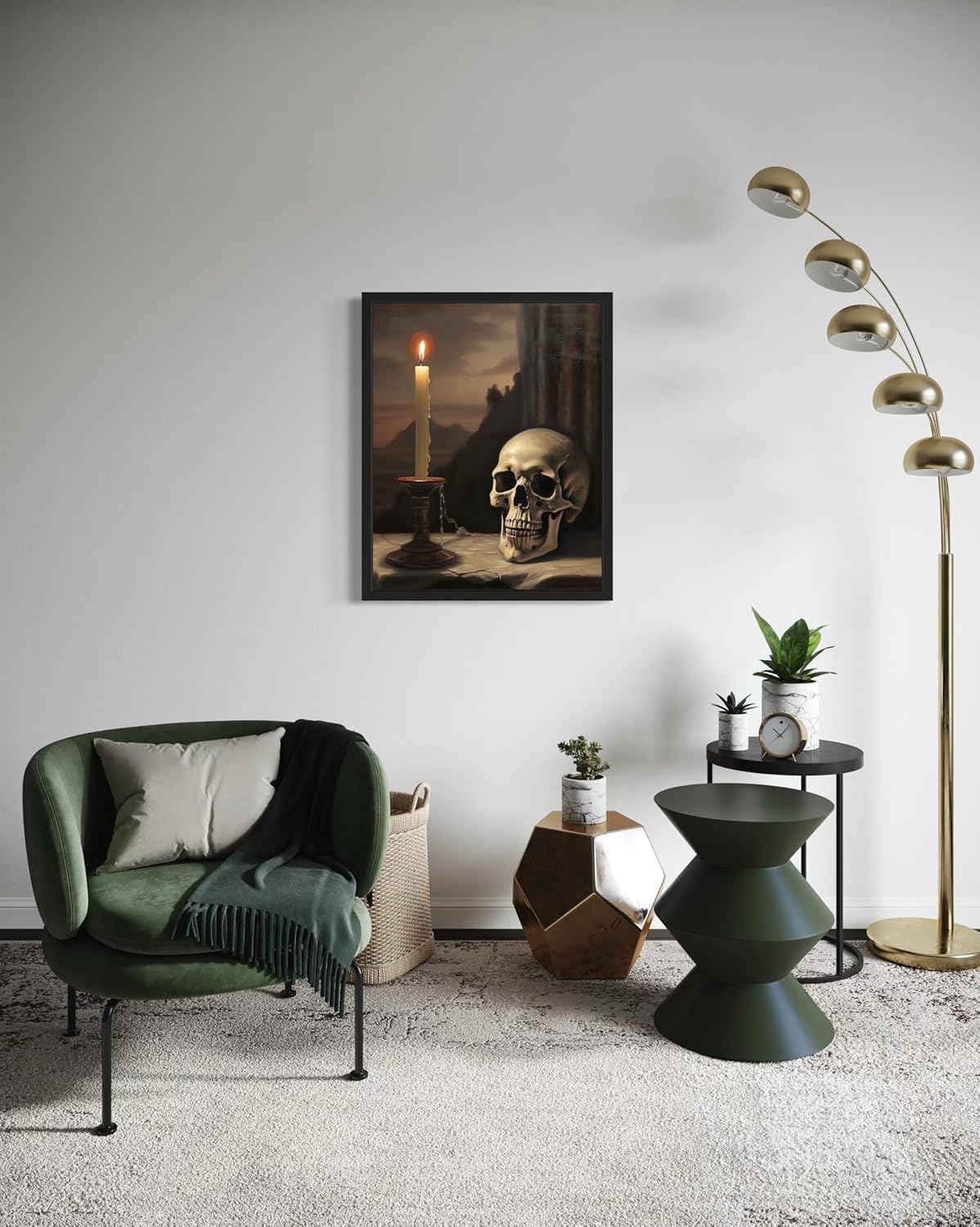 Skull and Candle Poster Art Print, Halloween Scary Vintage Wall Art Academia Spooky Painting Decoration for Horror Prints, Gothic Posters Bedroom Decor 89 (Skull and Candle, 16 x 20 inches, Unframed)