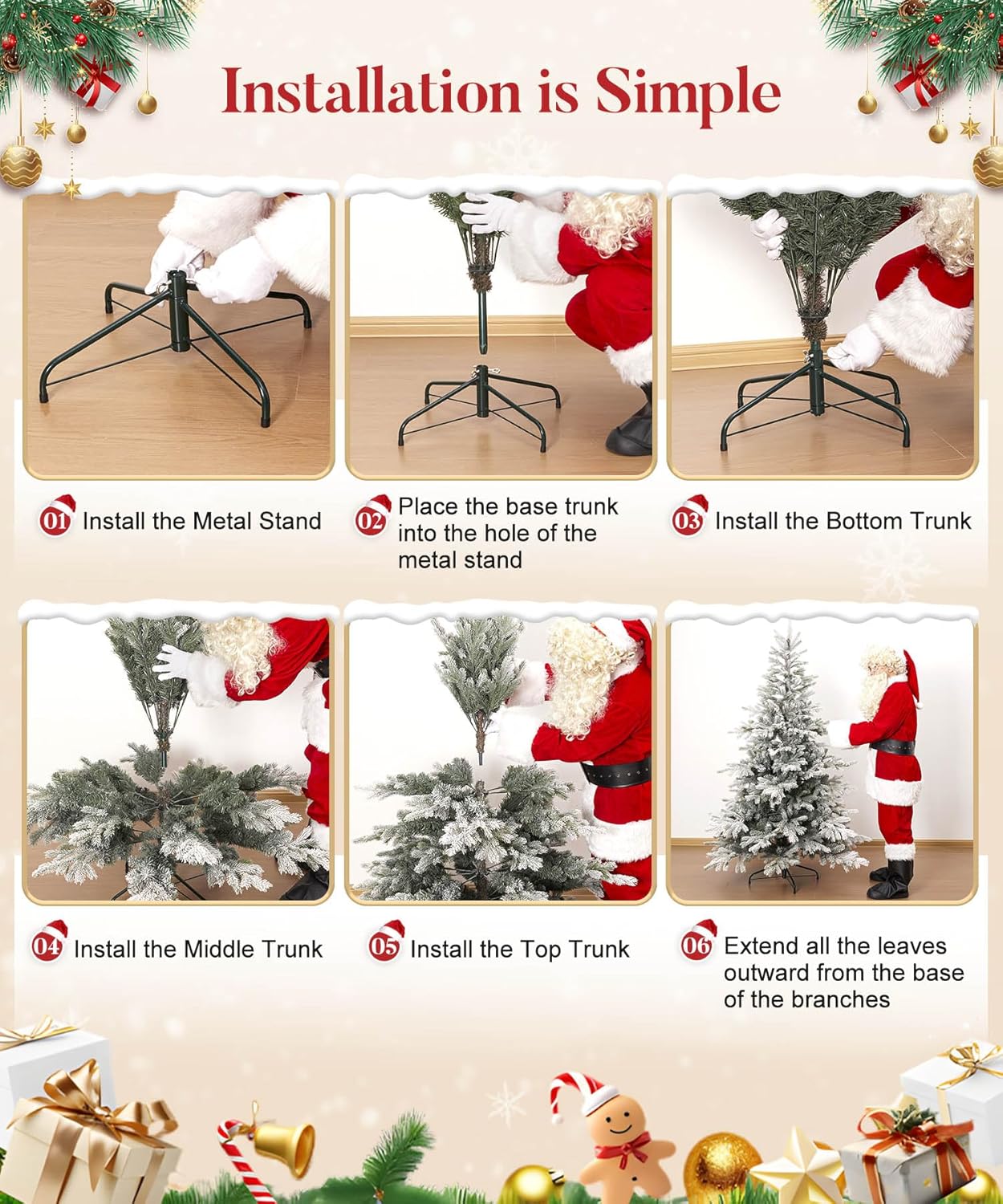 Decoway 5ft Artificial Christmas Tree, Unlit Snow Flocked Xmas Tree with 1081 Branch Tips and Sturdy Metal Stand for Indoor Outdoor Home Decoration