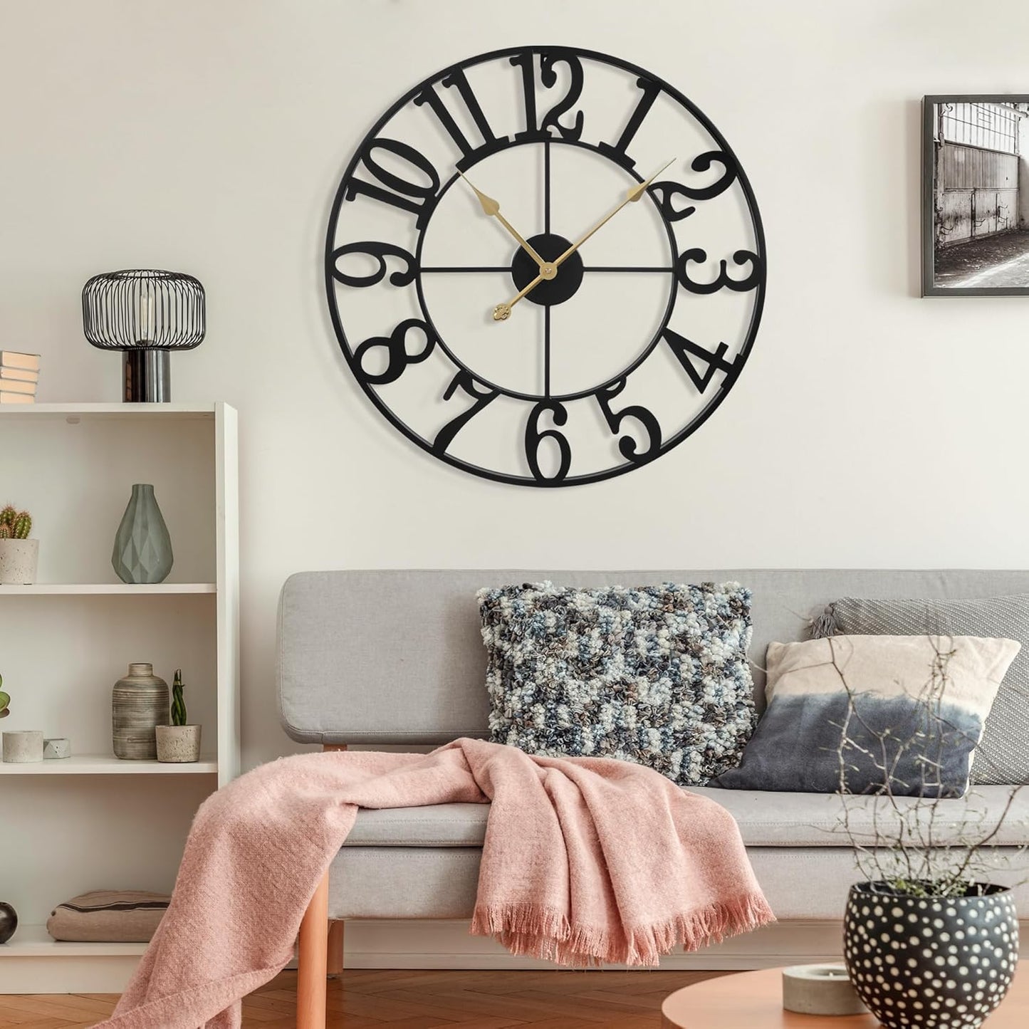 Large Wall Clock for Living Room Decor - 32 Inch Silent Non-Ticking Wall Clocks Battery Operated, Metal Vintage Retro Decorative Modern Wall Clock for Bedroom, Kitchen, Office, Farmhouse Decor