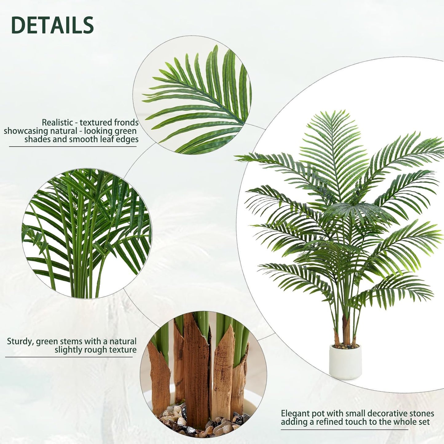 Artificial Palm Tree Indoor Plant 4FT Tall Fake Tropical Palm Tree in Pot, Real Bark Design Faux Areca Palm Tree for Home Office Living Room Bedroom Farmhouse Modern Outdoor Topiary Tree (13 Trunks)