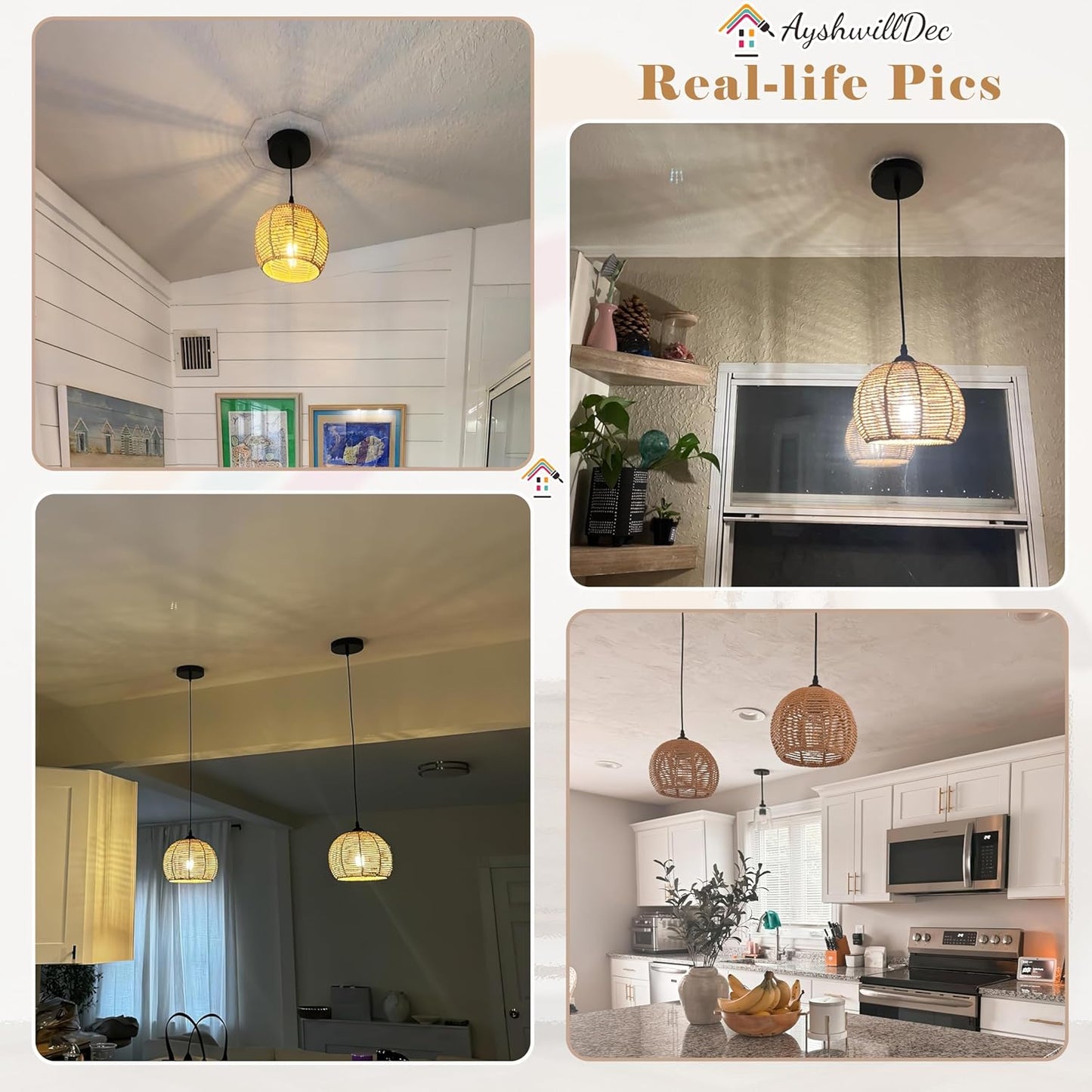 Mini Hemp Rope Woven Pendant Light Woven Light Fixture Boho Chandelier Light Fixture Wicker Pendant Light Rattan Light Pendant Dome Wicker Chandelier for Bedroom Kitchen Island(Bulb Incl.)