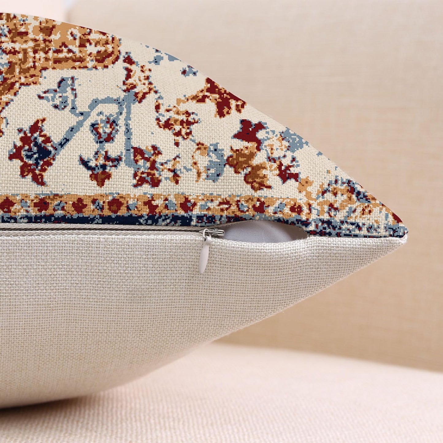 Outdoor Waterproof Pillow Covers - 20x20 Inch Set of 2 Bohemian Vintage Carpet Pattern Pillow Covers in Brown and Blue Ethnic Design for Decorative Farmhouse, Couch, Garden, Balcony