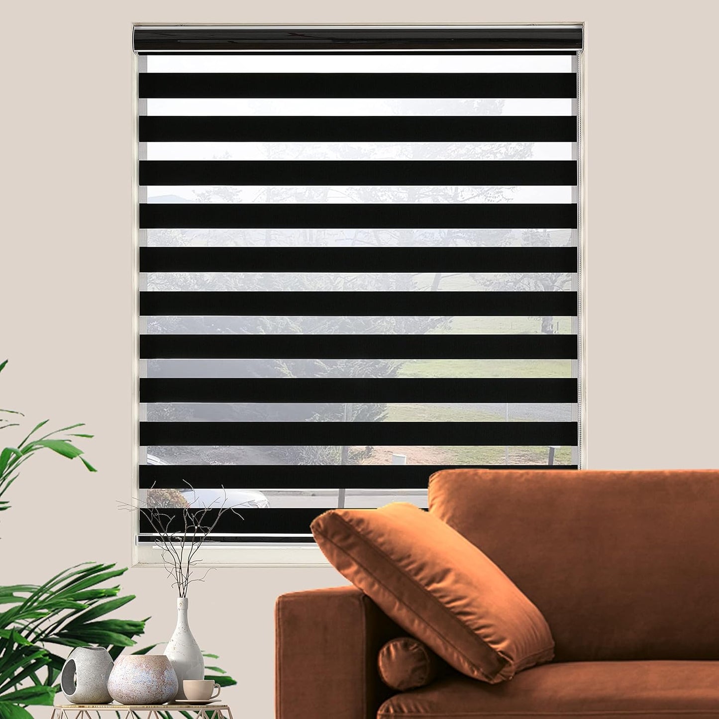 Blackout Zebra Blinds, Dual Layer Free-Stop, Room Darkening Zebra Shades, Blinds for Indoor Windows, Light Filtering Privacy Sheer Shade for Home(42" W X 72" H, Black)