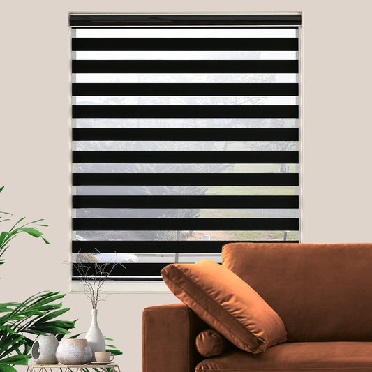 Blackout Zebra Blinds, Dual Layer Free-Stop, Room Darkening Zebra Shades, Blinds for Indoor Windows, Light Filtering Privacy Sheer Shade for Home(69" W X 72" H, Black)