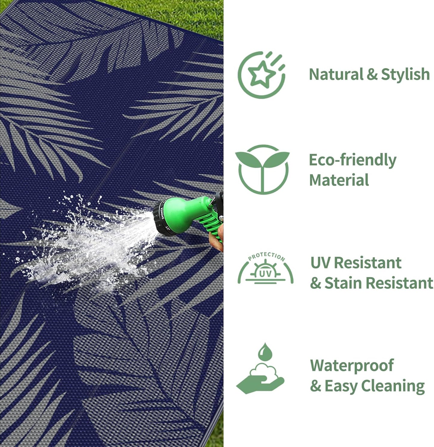 GENIMO Outdoor Rug 2.5' x 8' Waterproof for Patios Clearance, Reversible Outdoor Plastic Straw Camping Rug Carpet, Large Area Rugs Mats for RV, Camper, Deck, Balcony, Porch, Beach, Picnic, Blue&Grey