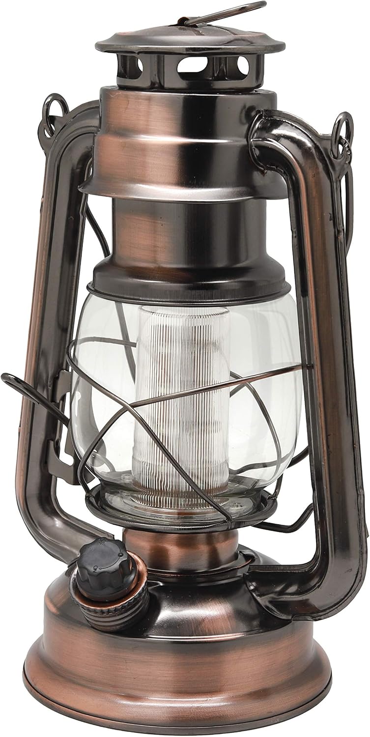 YAKii LED Vintage Lantern Metal Hanging Hurricane 12 LED Dimmer Switch Cold White Battery Operated Power Outage Indoor Camping Lighting Outdoor Brooklyn (Copper 2 Pack)