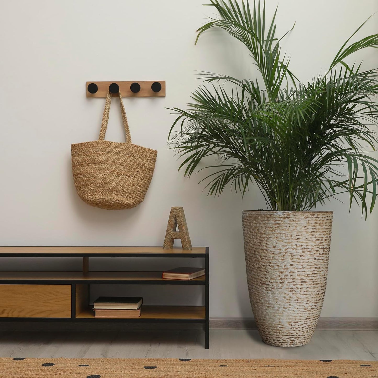 KOL 2-Pack 21in. Tall Plastic Planter - Large Round Tapered Plant Pots with Textured Finish - Beige Imitation Stone Looking Flower Pots for Indoor & Outdoor Plants - Lightweight and Durable