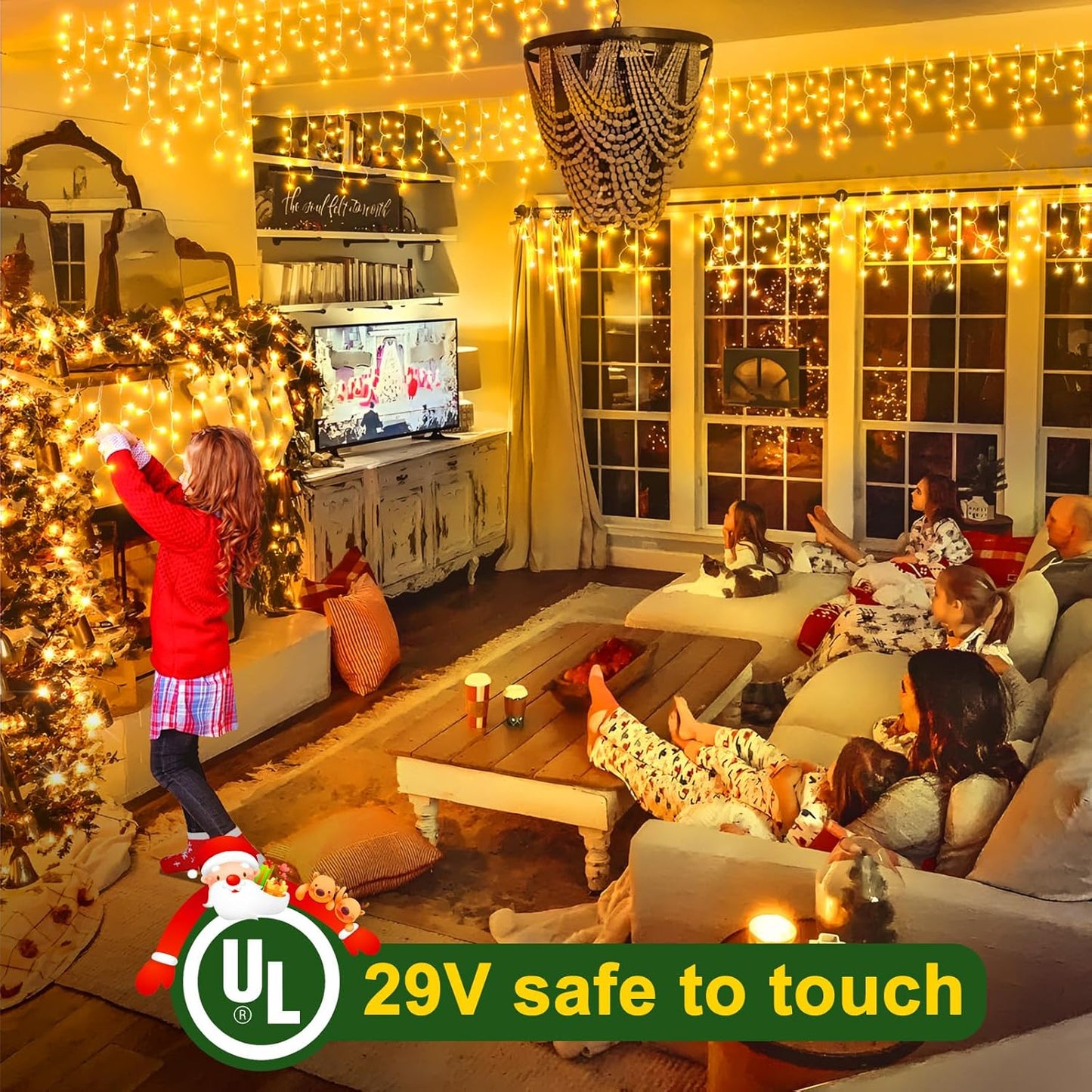 KNONEW 99ft 1216 LED Christmas Lights Outdoor Decorations with 228 Drops, 8 Modes Curtain Fairy String Light, Clear Wire LED String Light Indoor Decor for Wedding Party Christmas