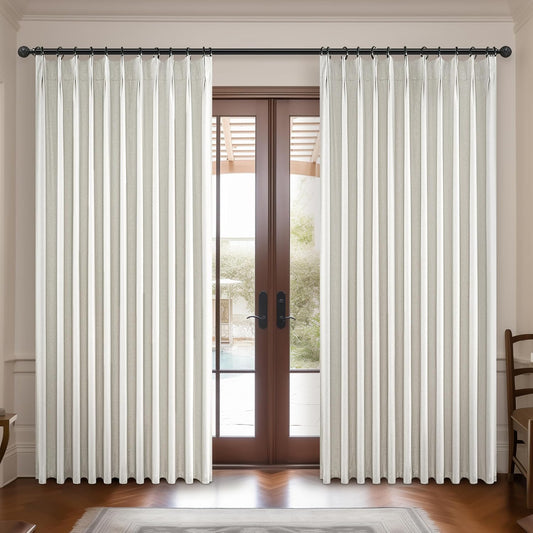 Blackout Curtains 70 Inches Wide Pinch Pleated for Bedroom Window, Viral Linen 70 Inch Extra Wide Curtains for Sliding Glass Doors Thermal Soundproof Heavy Drapes with Hook (W70xL96x2 Panels)