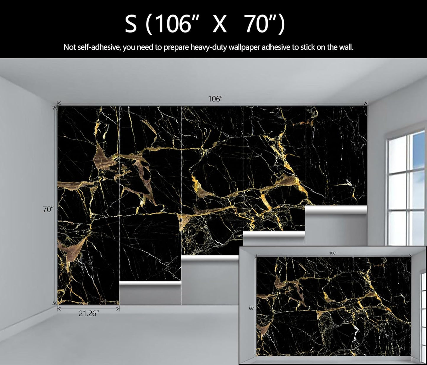 Black Golden Marble Wallpaper Abstract Stone Texture Wall Mural Living Room Bedroom Office (Not Peel and Stick)