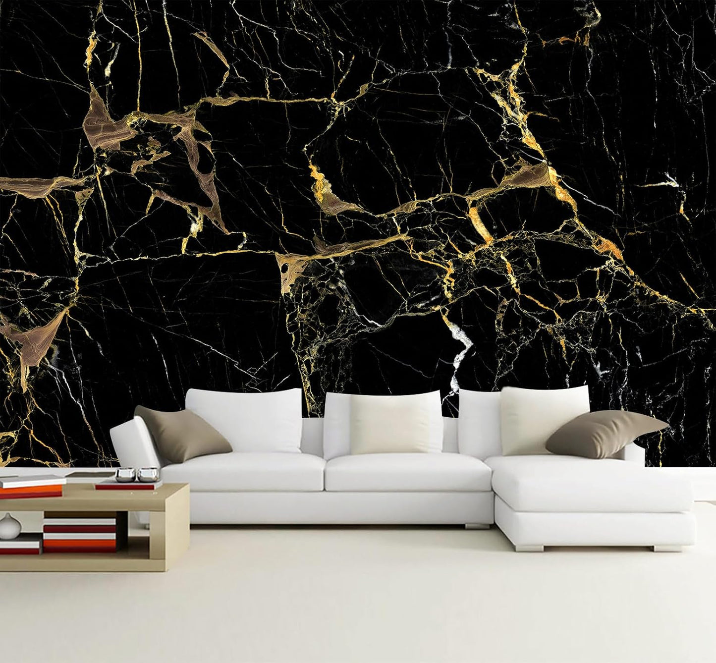 Black Golden Marble Wallpaper Abstract Stone Texture Wall Mural Living Room Bedroom Office (Not Peel and Stick)
