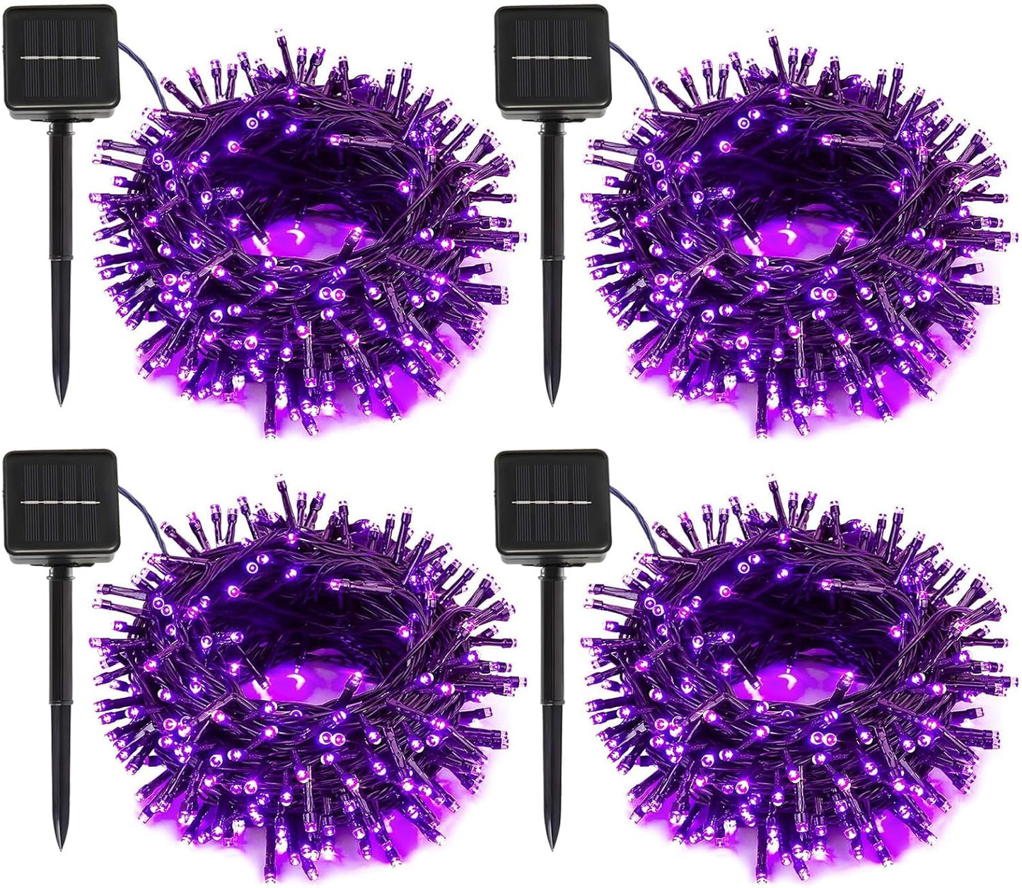 4 Pack Solar String Lights Outdoor, 400 LED Extra-Long 156 FT Solar Lights Outdoor with 8 Lighting Modes, IP65 Waterproof for Halloween, Garedn, Xmas, Balcony, Wedding, Party (Purple)